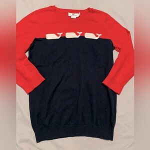 Vineyard Vines Whale Color Block Sweater Blue/Red Cotton & Cashmere Size Small
